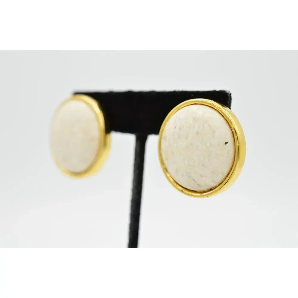 L.G. P. Vintage Clip On Cabochon Earrings Heavy Marbled Chunky Signed 1980s 9L